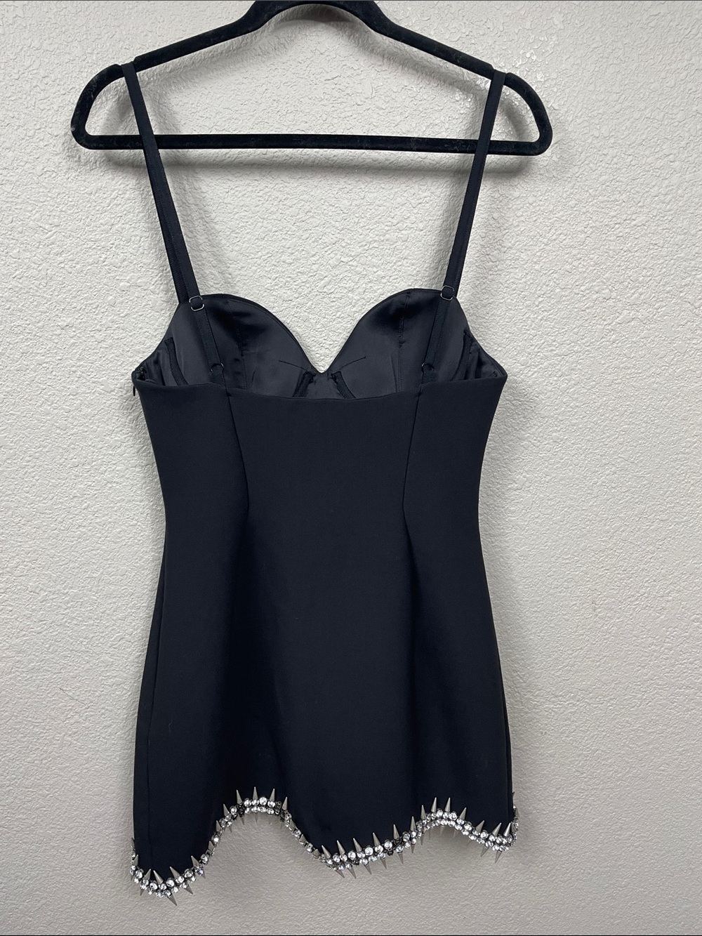 AREA NYC Crystal Spike Embellished Mini Dress Black LBD FLAW Sz 8 - Picture 4 of 17